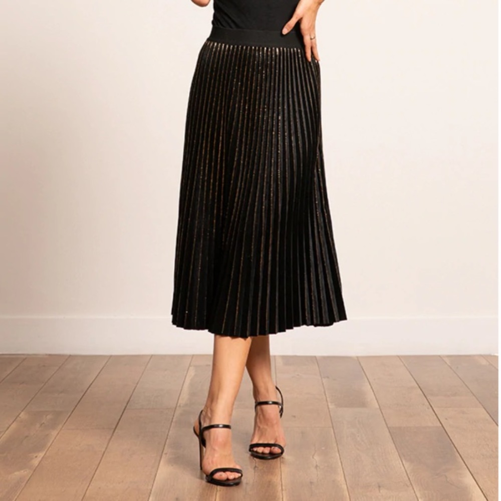 Eleanor velvet Black and gold pleated midi skirt Lucy Paris Medium